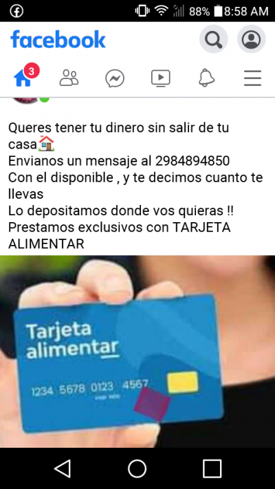 Efectivo con tarjetas de creditos y Alimentar 